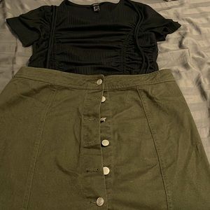 mini dark solid colored green skirt